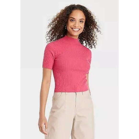 a new day Tops - a new day Mock Turtleneck Ribbed Sweater Top Pink Medium